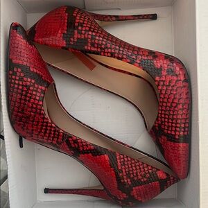 Red Snake Print Stiletto Heels